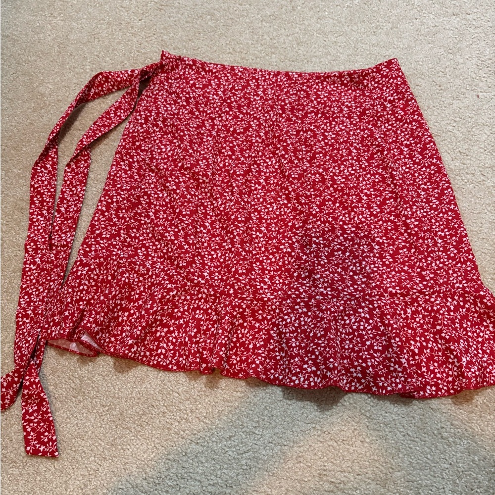 Floral Red Wrap Skirt